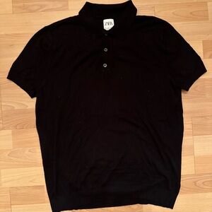 ZARA BLACK COLLARED JERSEY SHIRT